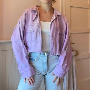 DEAR HANNAH Women’s Signature 8 Purple Distressed Denim Cropped Jacket